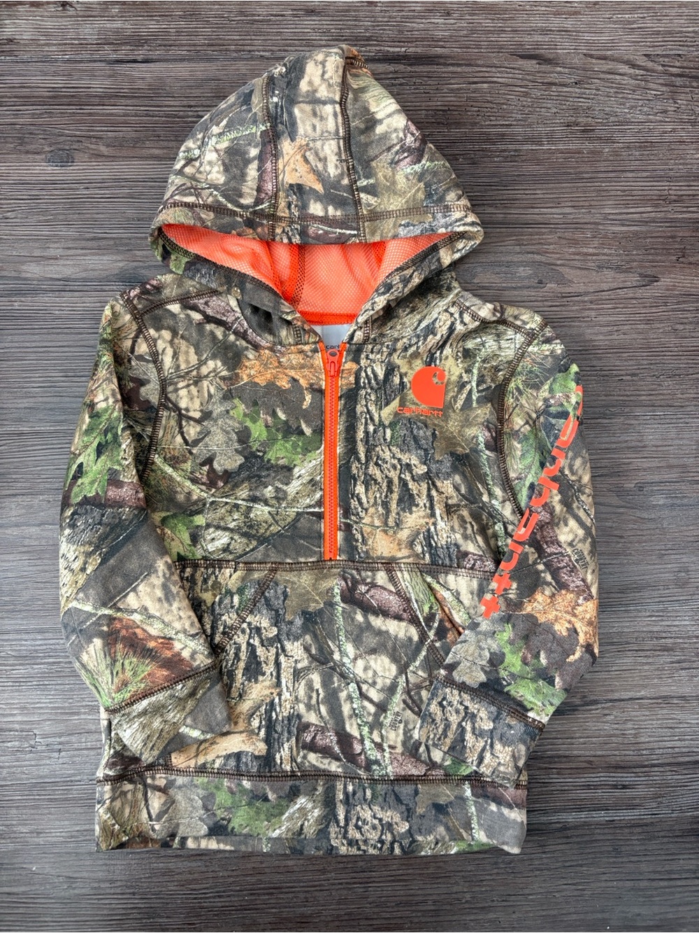 CARHARTT CAMOUFLAGE ORANGE HALF ZIP PULLOVER HOODIE KIDS 3T